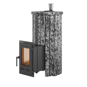 Дровяная печь для бани «Эверест Steam Master 24» ЧУГУН в облицовке «Ламель» Пироксенит Элит, S-20